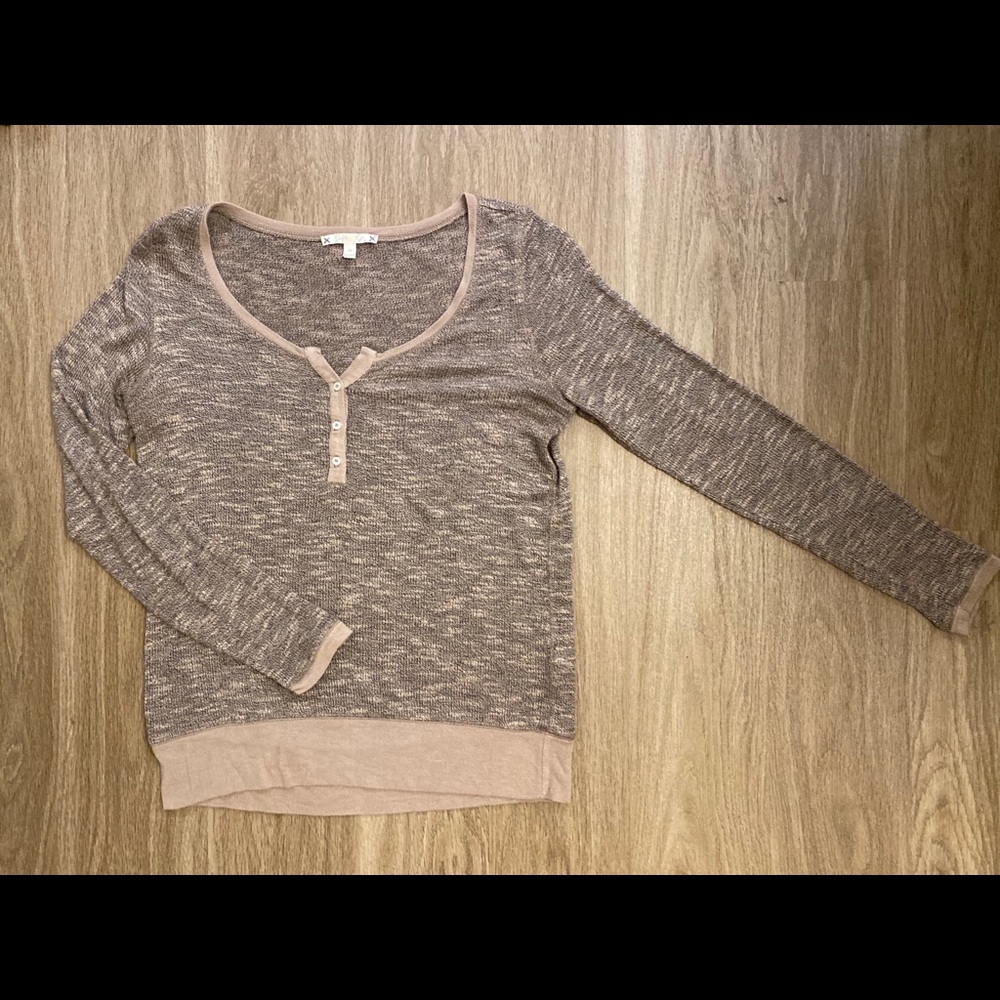 Soft Joie Heathered Tan Henley Long Sleeve Top